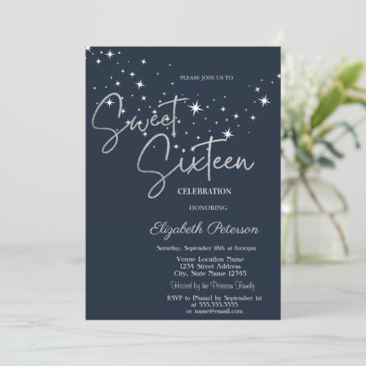 Simple Stars Navy Blue Sweet 16  招待状 (スタンド正面)