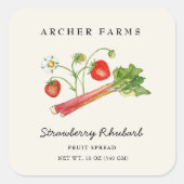 Simple Strawberry Rhubarb square Jam Jar Label スクエアシール (正面)