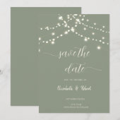 Simple String Lights Sage Green Save The Date セーブザデート (正面/裏面)