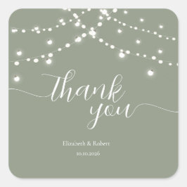 Simple String Lights Sage Green  Wedding スクエアシール