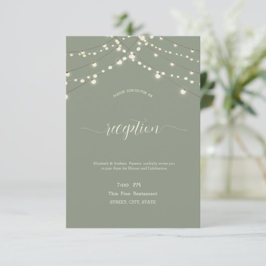 Simple String Lights Sage Green Wedding 招待状 (スタンド正面)