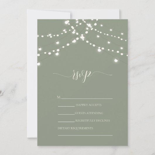 Simple String Lights Sage Green Wedding RSVP   招待状 (正面)