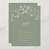 Simple String Lights Sage Green Wedding RSVP   招待状 (正面/裏面)
