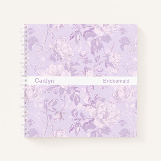 Simple Stripe Pastel Purple Floral Square ノートブック (正面)