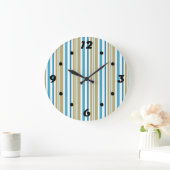 simple, striped pattern , olive and blue throw pil ラージ壁時計 (ホーム)