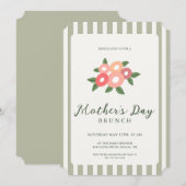 Simple Stripes Floral Mothers Day Brunch 招待状 (正面/裏面)