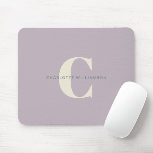 Simple Stylish Chic Monogram Name in Dusty Lilac マウスパッド (マウス)