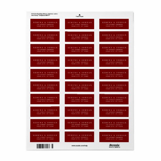 SIMPLE STYLISH CUSTOMIZED WEDDING DARK RED ADDRESS ラベル (フルシート)