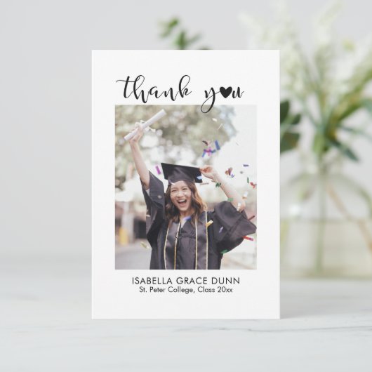 Simple Stylish Heart Calligraphy Script Graduation サンキューカード (スタンド正面)