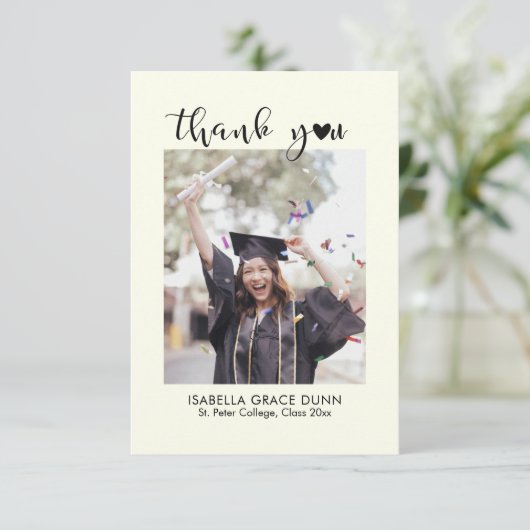 Simple Stylish Heart Calligraphy Script Graduation サンキューカード (スタンド正面)