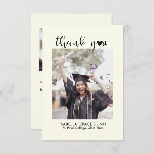 Simple Stylish Heart Calligraphy Script Graduation サンキューカード (正面/裏面)