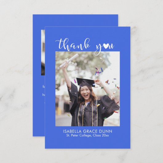 Simple Stylish Heart Calligraphy Script Graduation サンキューカード (正面/裏面)