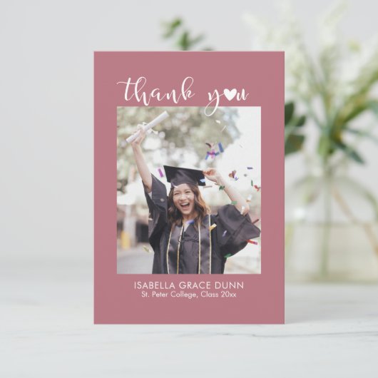 Simple Stylish Heart Calligraphy Script Graduation サンキューカード (スタンド正面)