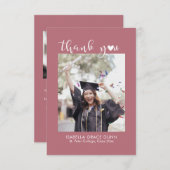 Simple Stylish Heart Calligraphy Script Graduation サンキューカード (正面/裏面)