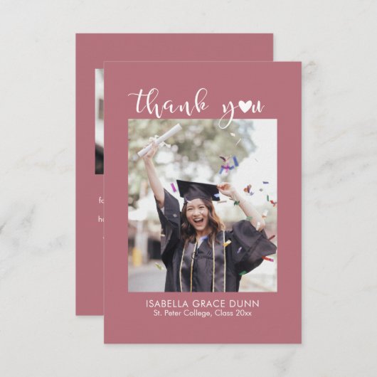 Simple Stylish Heart Calligraphy Script Graduation サンキューカード (正面/裏面)