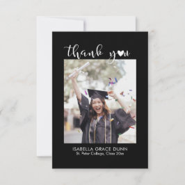 Simple Stylish Heart Calligraphy Script Graduation サンキューカード