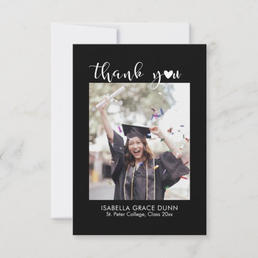 Simple Stylish Heart Calligraphy Script Graduation サンキューカード (正面)