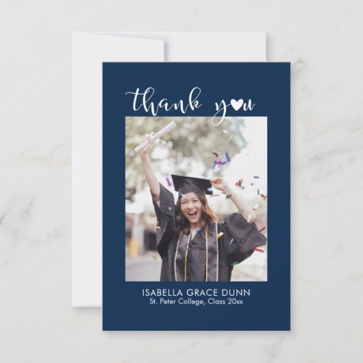 Simple Stylish Heart Calligraphy Script Graduation サンキューカード (正面)