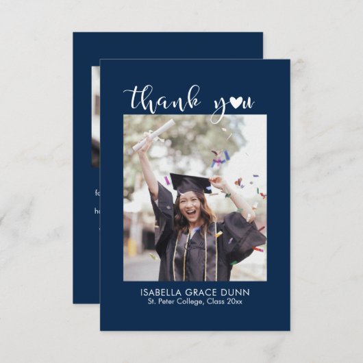 Simple Stylish Heart Calligraphy Script Graduation サンキューカード (正面/裏面)