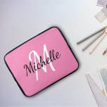 Simple Stylish Monogram Add Your Name   Initial ラップトップスリーブ<br><div class="desc">Laptop case with a pink background and white custom monogram first initial and first name.</div>