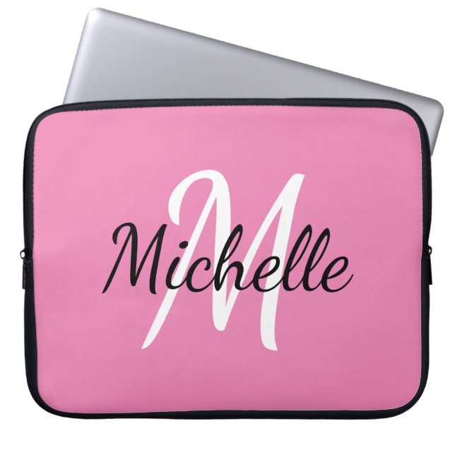 Simple Stylish Monogram Add Your Name + Initial ラップトップスリーブ (正面)