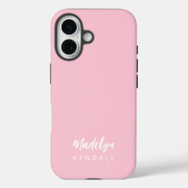 Simple Stylish Script Name Cotton Candy Pink iPhone 16ケース