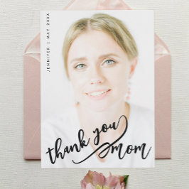 Simple Stylish Thank You Mom Black Script Photo カード