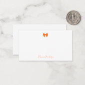 Simple Sunset Orange Chic Bow Handwritten Name ノートカード (正面/裏面インサイチュ)