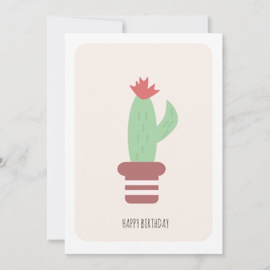 Simple Tall Green Desert Cactus Birthday Card カード (正面)