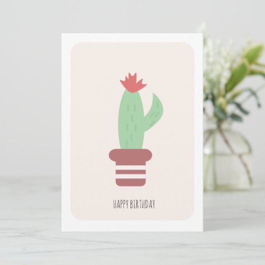 Simple Tall Green Desert Cactus Birthday Card カード (スタンド正面)