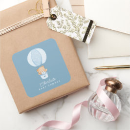 Simple Teddy Bear Blue Balloon スクエアシール