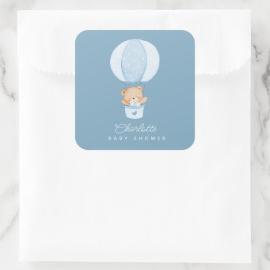 Simple Teddy Bear Blue Balloon スクエアシール (バッグ)