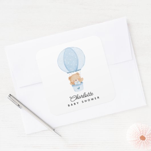Simple Teddy Bear Blue Balloon スクエアシール (封筒)