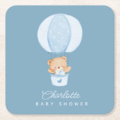Simple Teddy Bear Blue Balloon スクエアペーパーコースター (正面)
