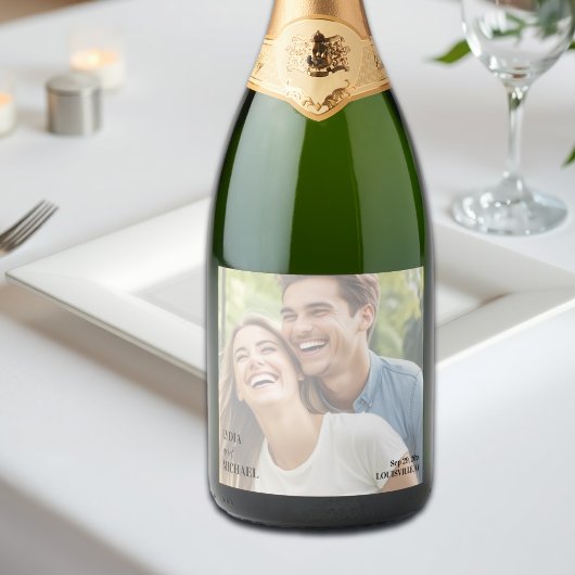 Simple Text Overlay Photo Wedding スパークリングワインラベル