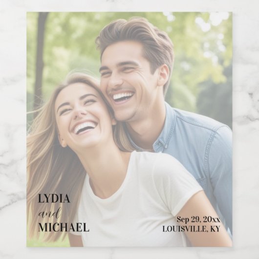 Simple Text Overlay Photo Wedding ワインラベル (シングルラベル)