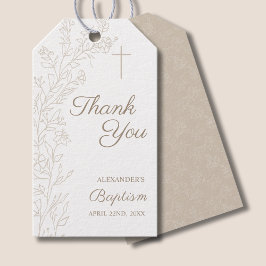 Simple Thank You Cross Floral Christian Baptism ギフトタグ