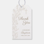 Simple Thank You Cross Floral Christian Baptism ギフトタグ (正面)