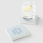 Simple Three Letter Blue Monogram ストーンコースター (横)