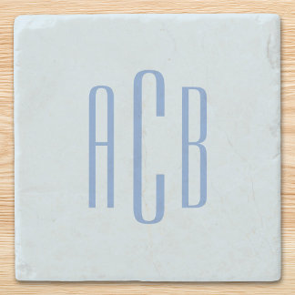 Simple Three Letter Blue Monogram ストーンコースター