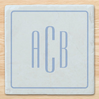 Simple Three Letter Blue Monogram Border ストーンコースター