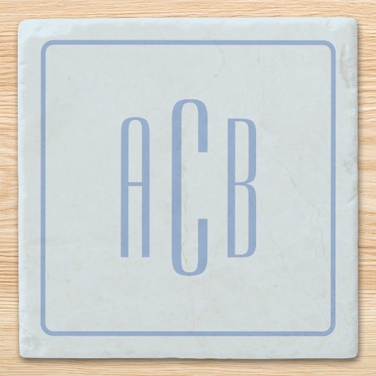 Simple Three Letter Blue Monogram Border ストーンコースター