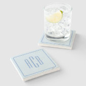 Simple Three Letter Blue Monogram Border ストーンコースター (横)