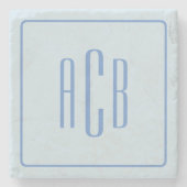 Simple Three Letter Blue Monogram Border ストーンコースター (正面)