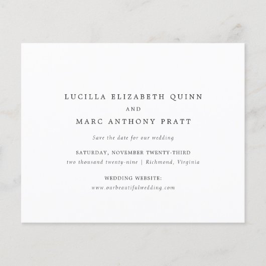 Simple Timeless Budget Wedding Save the Date チラシ (正面)