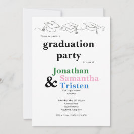 Simple Triplet Cap and Tassel Graduation 招待状