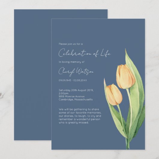 Simple Tulip Celebration of Life Funeral 招待状 (正面/裏面)