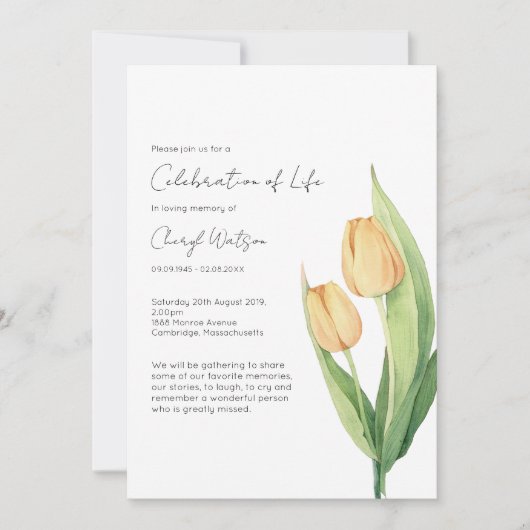 Simple Tulip Celebration of Life Funeral 招待状 (正面)