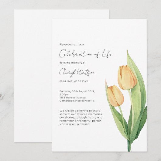 Simple Tulip Celebration of Life Funeral 招待状 (正面/裏面)