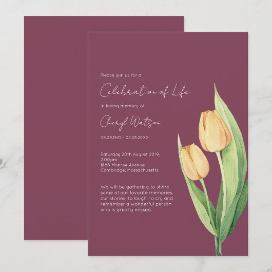 Simple Tulip Celebration of Life Funeral 招待状 (正面/裏面)